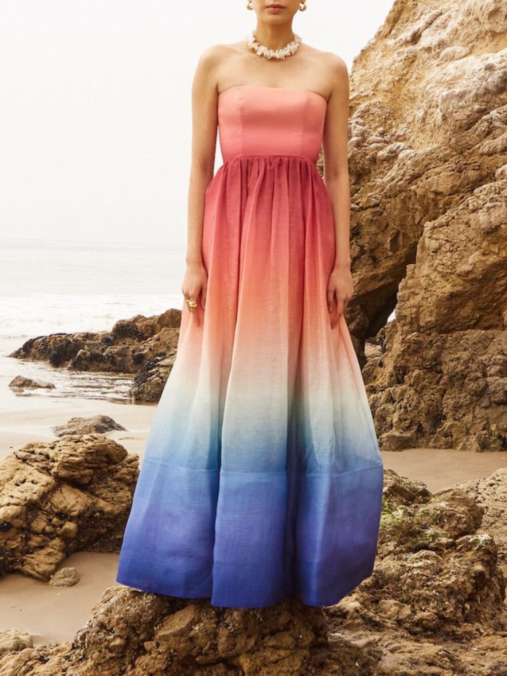 Zimmermann Postcard Strapless Ombre Maxi Dress